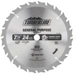 TimberLine 175-24C 7-1/4" Diameter Saw Blade, 5/8" Bore with Diamond Knockout - 24 Tooth; .106" Kerf; .059" Plate; 18 degree Hook; Carded (retail blister package); Professional Specialty All Purpose, ATB Grind, Carbide Tipped, For Portable Machines