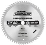 TimberLine 175-60C 7-1/4" Diameter Saw Blade, 5/8" Bore with Diamond Knockout - 60 Tooth; .095" Kerf; .062" Plate; 12 degree Hook; Carded (retail blister package); Professional Specialty All Purpose, ATB Grind, Carbide Tipped, For Portable Machines