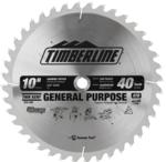 TimberLine 250-400 Finishing Blades For Miter or Stationary Table Saw - 10" Diameter; 40 Tooth; .091" Kerf; .063" Plate; 5/8" Bore, 0-Degree Hook, General Purpose, ATB Grind, Carbide Tipped