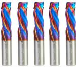 Magnate 46012-K-5 Spektra Compression Spiral 3 Flute Router Bit - 1/2" Cutting Diameter; 1-1/4" Cutting Height; 9mm Up-Cut; 1/2" Shank Diameter; 3" Overall Length; 5-Pack; nACo Ceramic Coating Solid Carbide