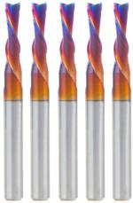 Magnate 46211-K-5 Spektra Down-Cut Spiral Plunge Router Bit - 5mm Cutting Diameter; 3/4" Cutting Height; 1/4" Shank Diameter; 2-1/2" Overall Length; 2 Flute; 5-Pack; For Drilling Shelf Pin Holes; nACo Ceramic Coating Solid Carbide