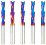 Magnate 46415-K-5 Spektra Down-Cut Spiral Plunge Router Bit - 1/4" Cutting Diameter; 1" Cutting Height; 1/4" Shank Diameter; 2-1/2" Overall Length; 2 Flute; 5-Pack; nACo Ceramic Coating Solid Carbide