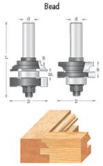 Bead 2 Piece Stile & Rail Router Bit Sets: 55442, 55444, - 1/4" Cutting Diameter; 3/4" Cutting Length; 1/4" Shank Diameter; 2-1/2" Overall Length