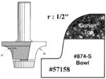 Amana 57158 Roundover Undermount Bowl Router Bit - 17/32" Countertop Thickness; 14 Degree; 11/16" Cutting Height; 1/2" Radius; 2-1/2" Overall Length; 2" Large Diameter; 47731 Bearing; Compatible with Corian sink & bowl#'s 874#