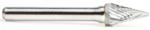 Amana BURS-224 Pointed Cone Shape SM Burr Bit - 3/8" Diameter; 5/8" Cutting Height; 1/4" Shank Diameter; 2-1/2" Overall Length; SM-4DC Ref #; Solid Carbide Double Cut for Die-Grinders