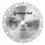Amana NC-820 Nail-Cutting & Demolition Saw Blade - 7-1/4" Diameter; 14 Tooth; 5/8-universal Bore; .118" Kerf; .071" Plate; With a 5/8" Universal Bore and Diamond Knock-Out, TC Grind, Negative 5 Degree Hook, Carbide Tipped