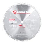 Amana TB10101 Thin Kerf Trim Saw Blade - 10" Diameter; 100 Tooth; 5/8" Bore; TC Grind; .090" Kerf; .062" Plate; TC grind for chipboard and laminate-covered material, thin acrylic, masonite, and plastics.; 10-Degree Hook, Carbide Tipped